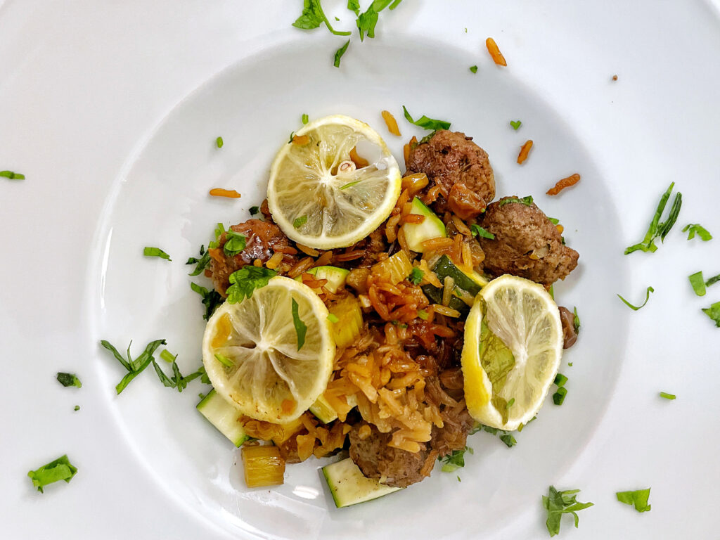 Baklouti Green Chili Lamb Meatballs & Rice With Apricot Jam - I Feel Like Cooking