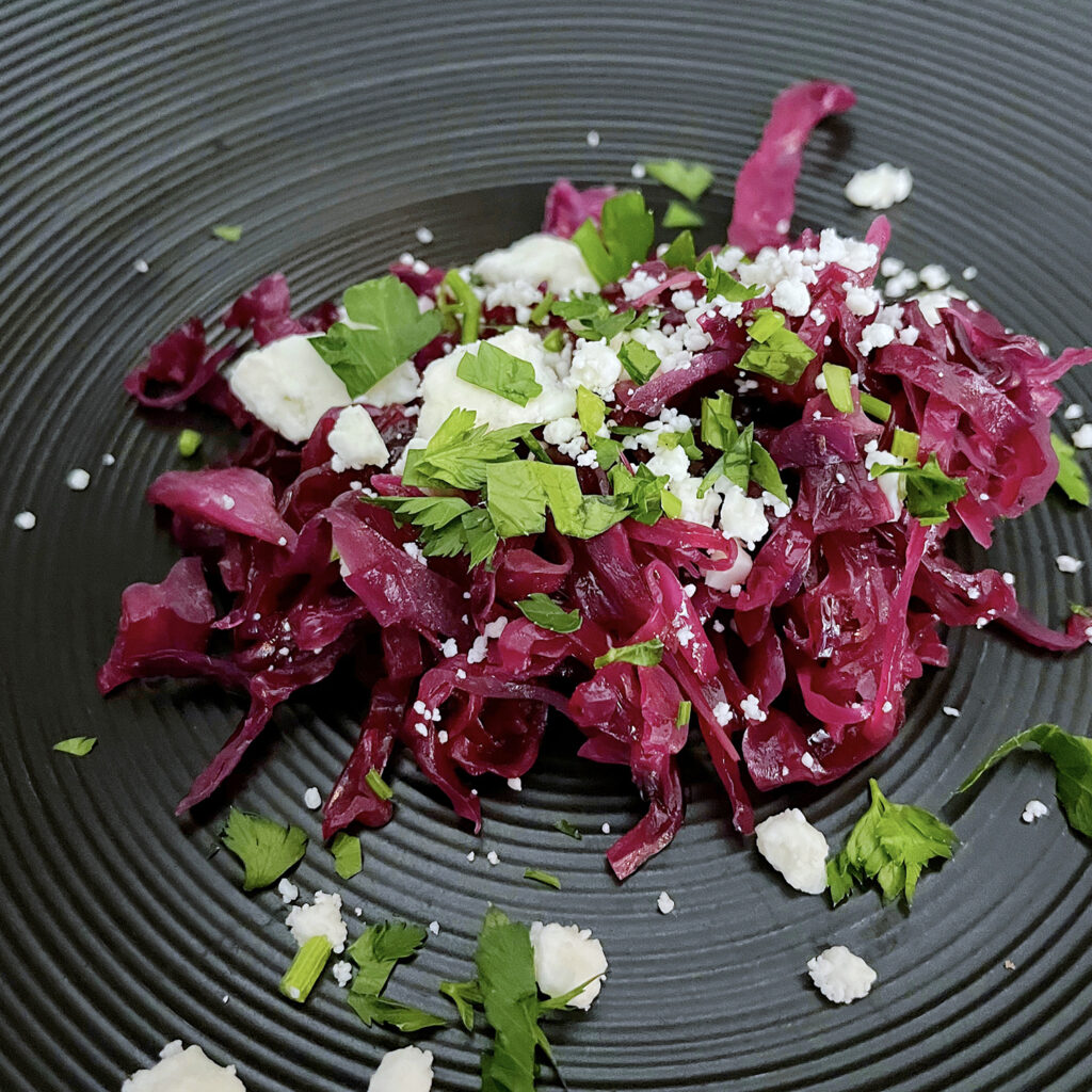 Sweet Braised Red Cabbage with Peach White Balsamic