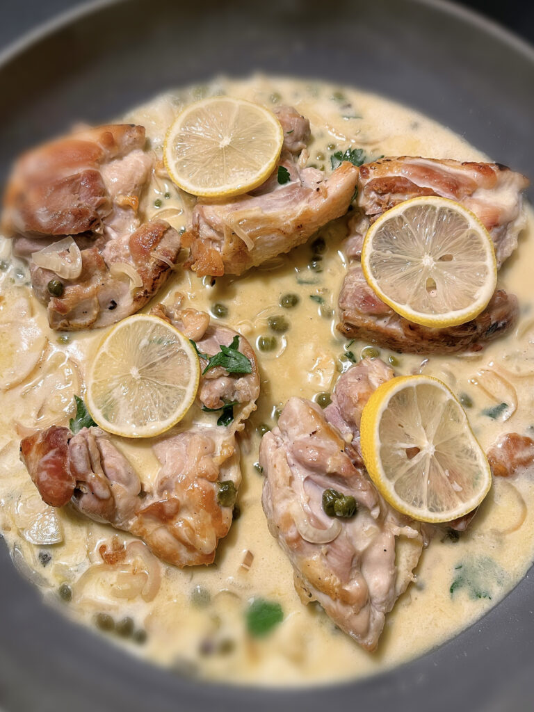 Chicken Rossetti | Chicken Thighs in a Lemon, Caper, White Wine Cream Sauce