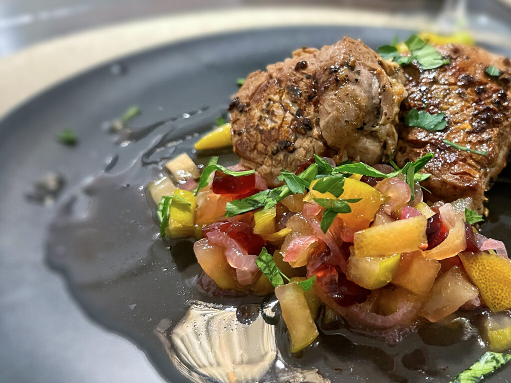 Guava Rosé & Apple Chutney Over Butter Seared Pork Loin Medallions - I Feel Like Cooking