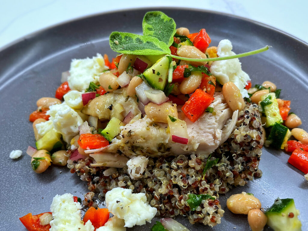 Provençal Roasted Chicken with Pepper, Zucchini, & Bean Relish + Torn Mozzarella
